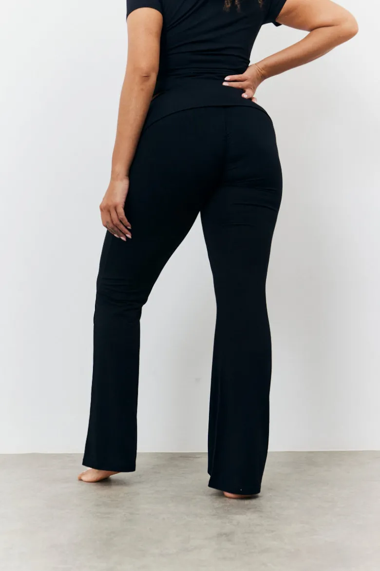 Sculpting Fold Over Waistband Flare Leg Trouser