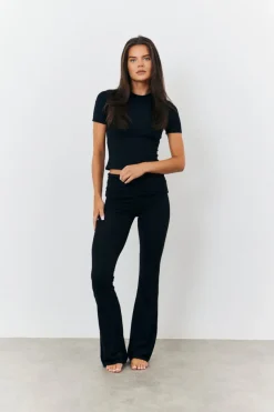 Sculpting Fold Over Waistband Flare Leg Trouser