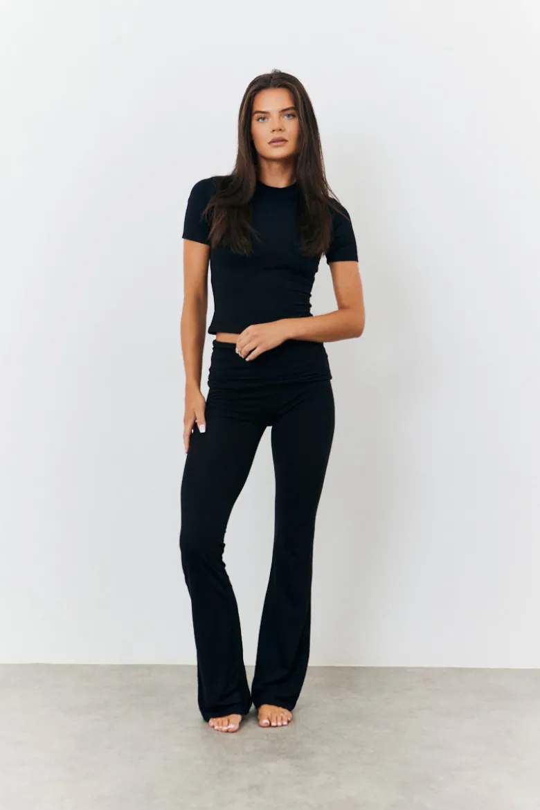 Sculpting Fold Over Waistband Flare Leg Trouser