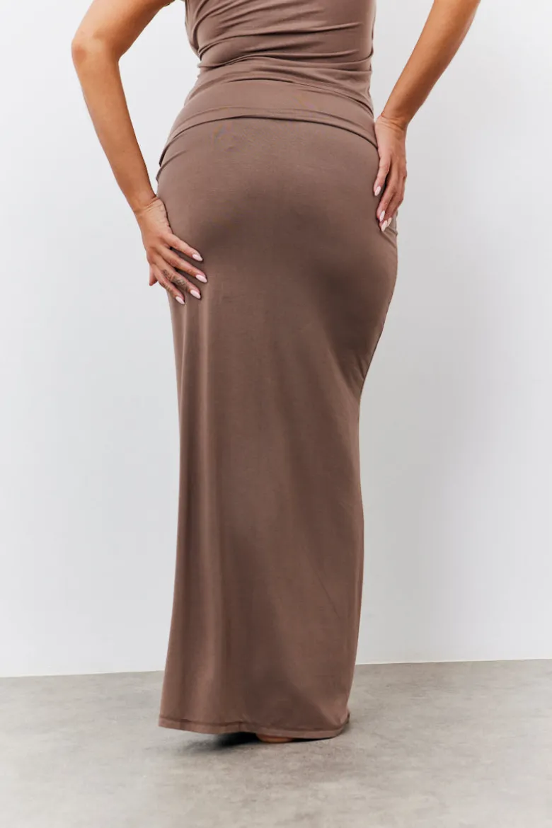 Sculpting Fold Over Waistband Maxi Skirt