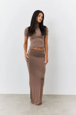 Sculpting Fold Over Waistband Maxi Skirt