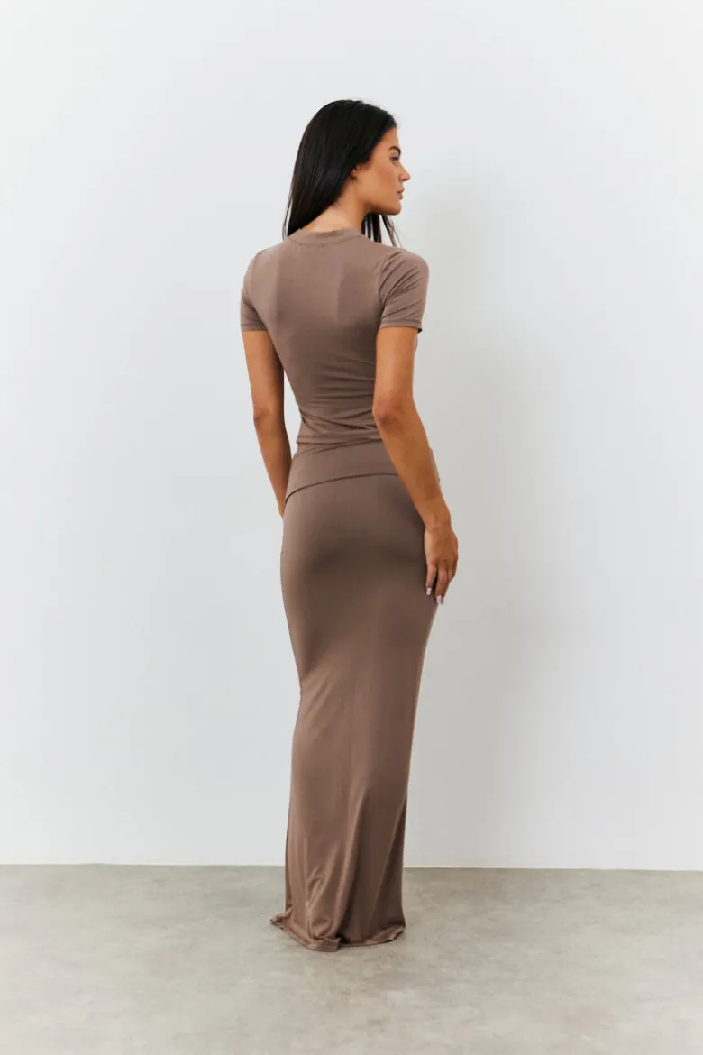 Sculpting Fold Over Waistband Maxi Skirt
