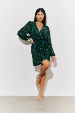 Sequin Balloon Sleeve Skater Mini Dress