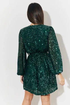 Sequin Balloon Sleeve Skater Mini Dress