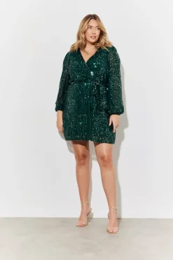 Sequin Balloon Sleeve Skater Mini Dress