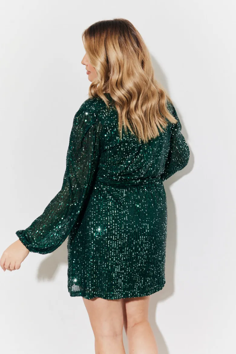 Sequin Balloon Sleeve Skater Mini Dress
