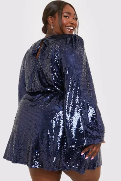 Sequin Kimono Sleeve Drape Tie Dress