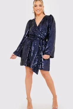 Sequin Kimono Sleeve Drape Tie Dress
