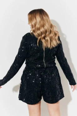 Sequin Lace Curve Hem Top