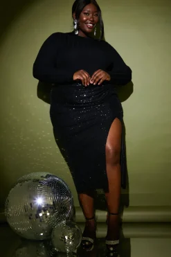 Sequin Midi Skirt With Split