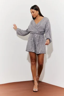 Sequin Multi Front Knot Playsuit