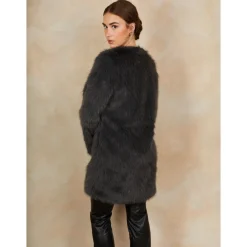 Shaggy Faux Fur Coat in Grey