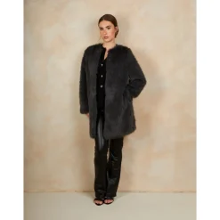 Shaggy Faux Fur Coat in Grey