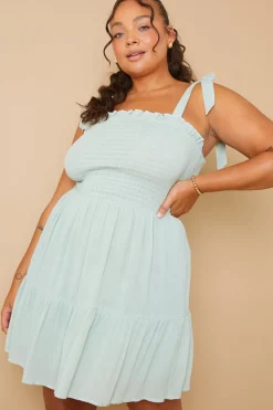 Shirred Bust Tie Strap Mini Dress
