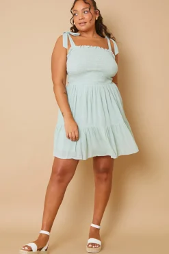 Shirred Bust Tie Strap Mini Dress