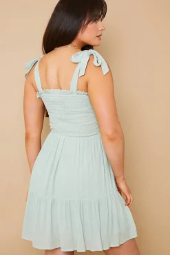 Shirred Bust Tie Strap Mini Dress