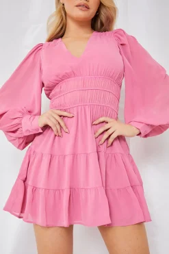 Shirred Waist Tiered Dress