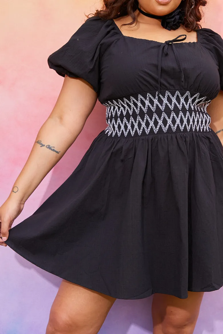 Short Sleeve Milkmaid Dress With Embroidery Detail