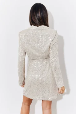 Silver Sequin Belted Blazer Dress
