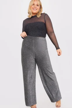 Silver Sparkle Jersey Wide Leg Trousers