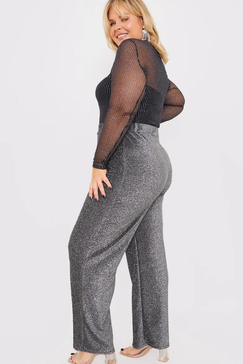 Silver Sparkle Jersey Wide Leg Trousers