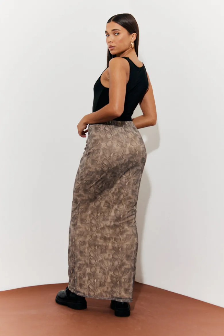 Snake Skin Printed Mesh Skirt