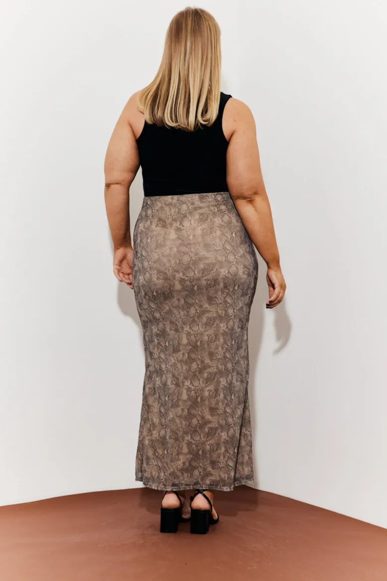 Snake Skin Printed Mesh Skirt
