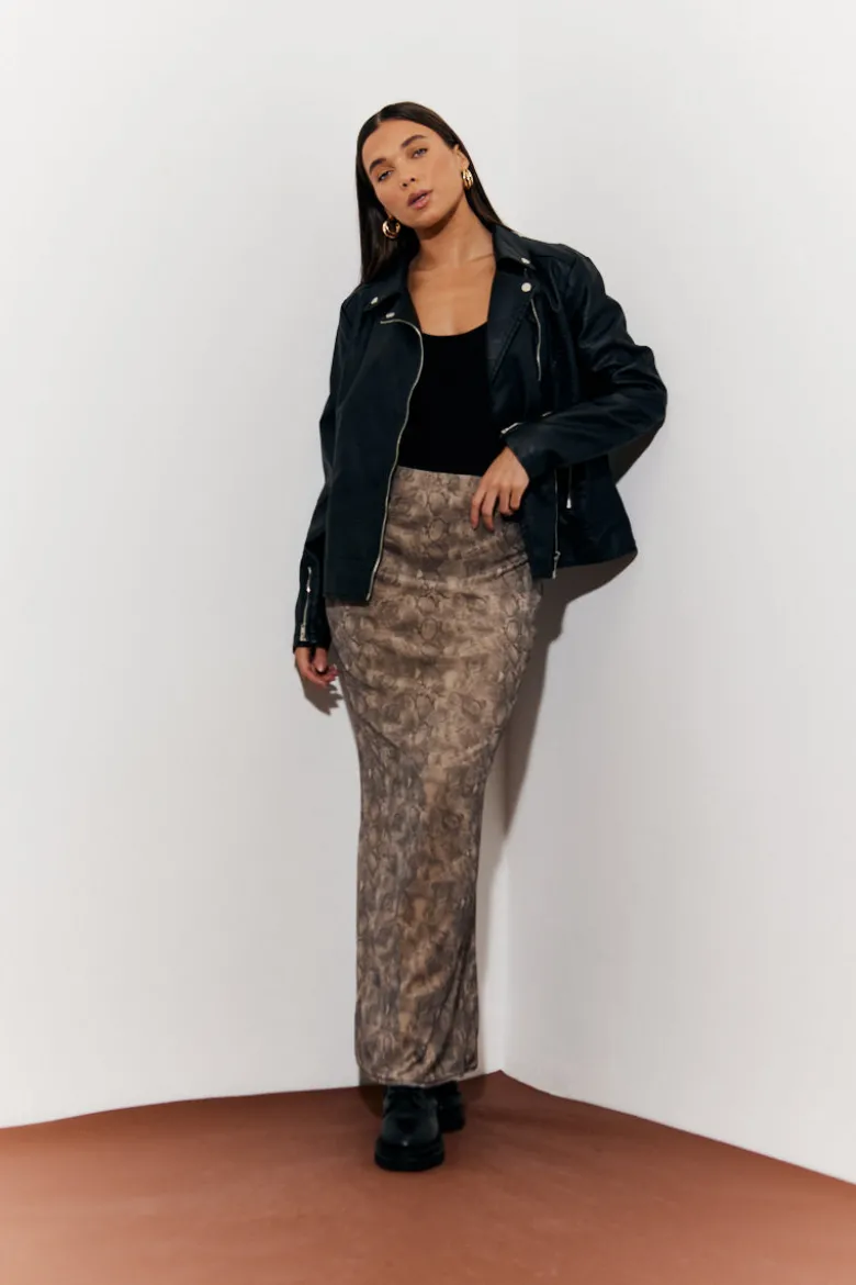 Snake Skin Printed Mesh Skirt