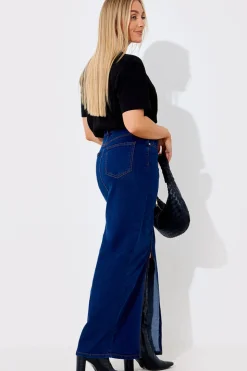 Split Detail Denim Maxi Skirt