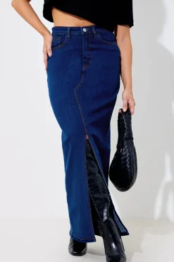 Split Detail Denim Maxi Skirt