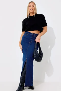 Split Detail Denim Maxi Skirt