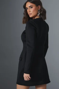 Square Neck Cinched Waist Structured Mini Dress
