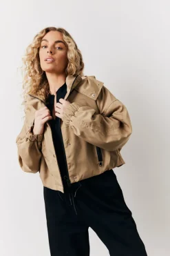 Stone Hooded Cropped Windbreaker Jacket