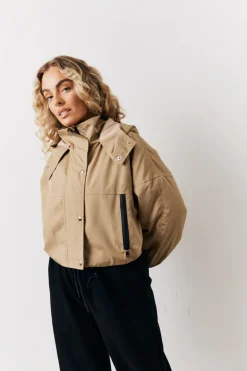 Stone Hooded Cropped Windbreaker Jacket