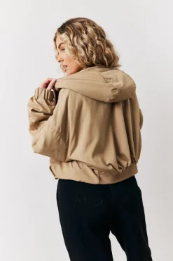 Stone Hooded Cropped Windbreaker Jacket