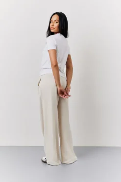 Stone Linen Blend Tailored Wide Leg Trouser