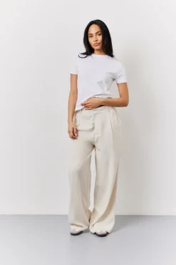 Stone Linen Blend Tailored Wide Leg Trouser
