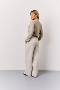 Stone Linen Look Stripe Trouser