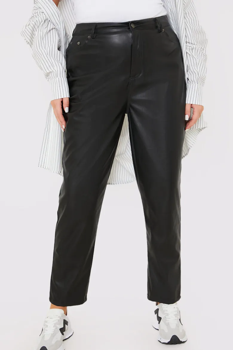 Straight Leg Leather Look Trousers