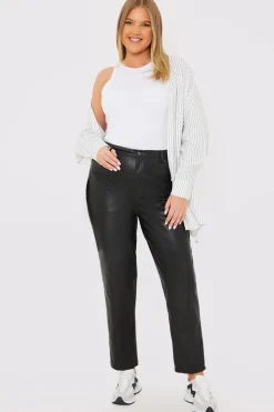Straight Leg Leather Look Trousers
