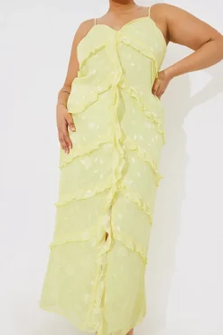 Strappy Floral Jacquard Ruffle Maxi Dress