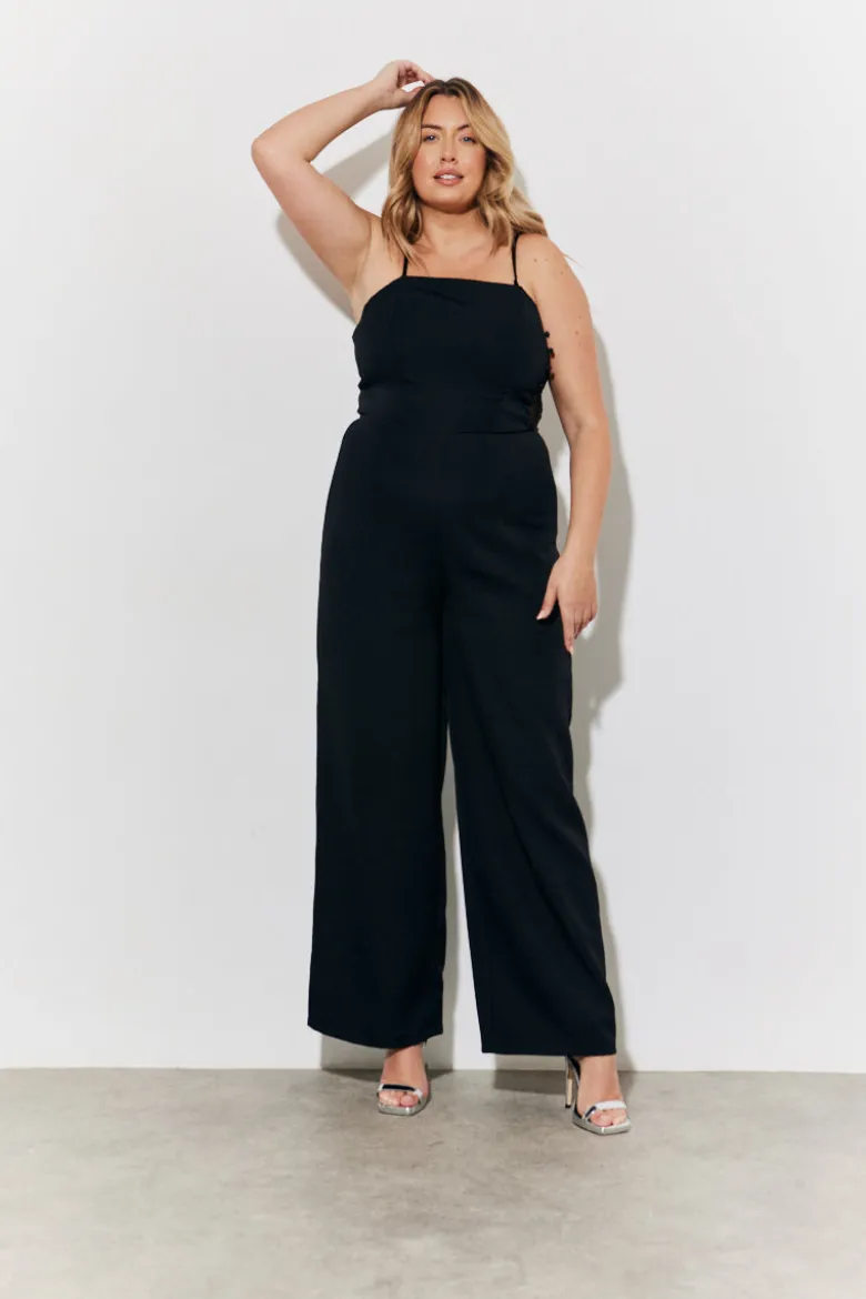Strappy Wide Leg Button Detail Jumpsuit