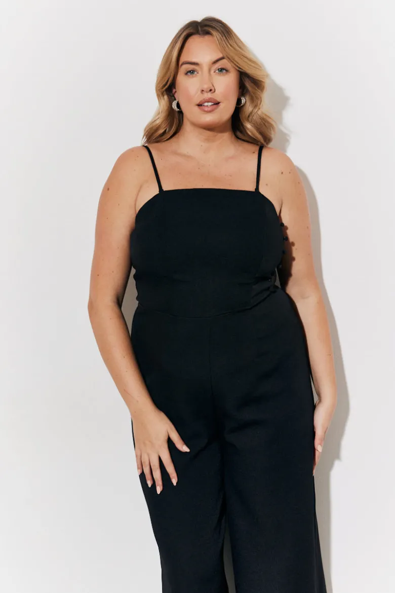 Strappy Wide Leg Button Detail Jumpsuit