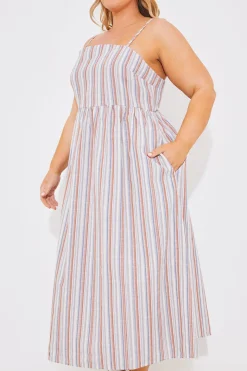 Striped Linen Look Midaxi Dress