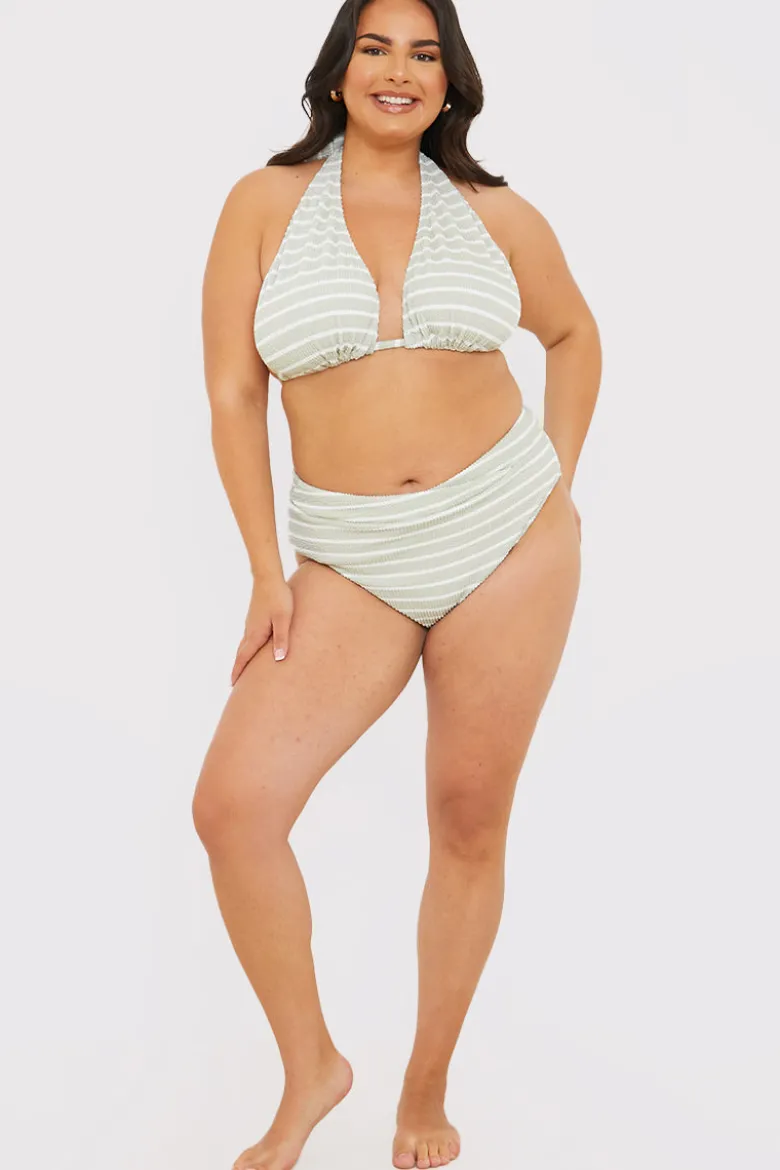 Stripe Fuller Support Halter Neck Bikini Top