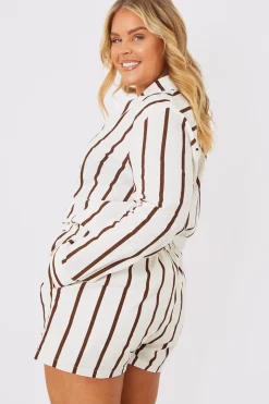 Stripe Linen Look Drawstring Co-Ord Shorts