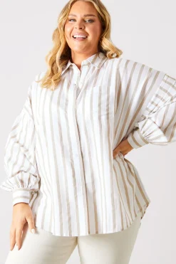 Stripe Linen Look Oversized Shirt