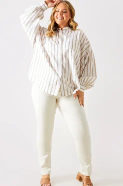 Stripe Linen Look Oversized Shirt