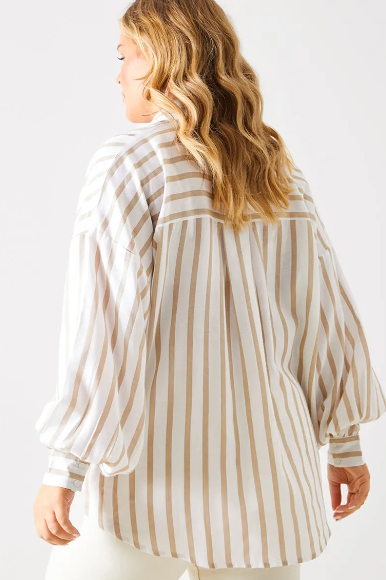 Stripe Linen Look Oversized Shirt