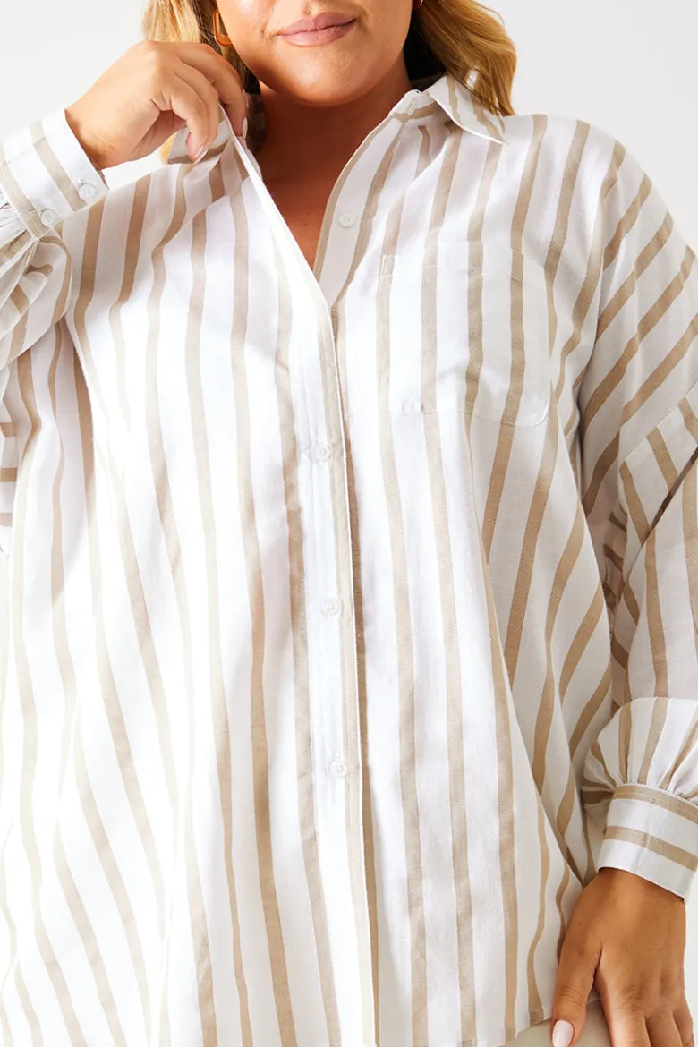 Stripe Linen Look Oversized Shirt